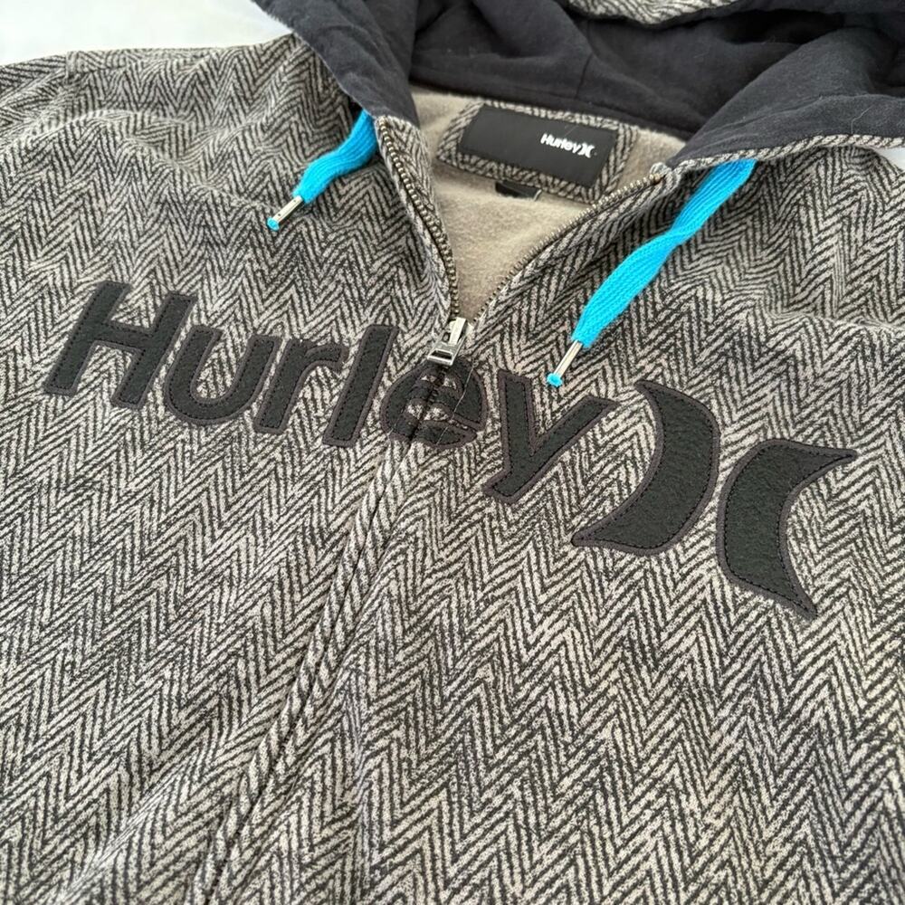 Hurley Full Zip Hoodie Sweatshirt Mens Medium Gray Black Herringbone Skate Surf - Picture 4 of 7